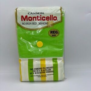 Vintage 60s-70s Cannon Monticello Pillowcases NOS Mod Green Yellow Stripe